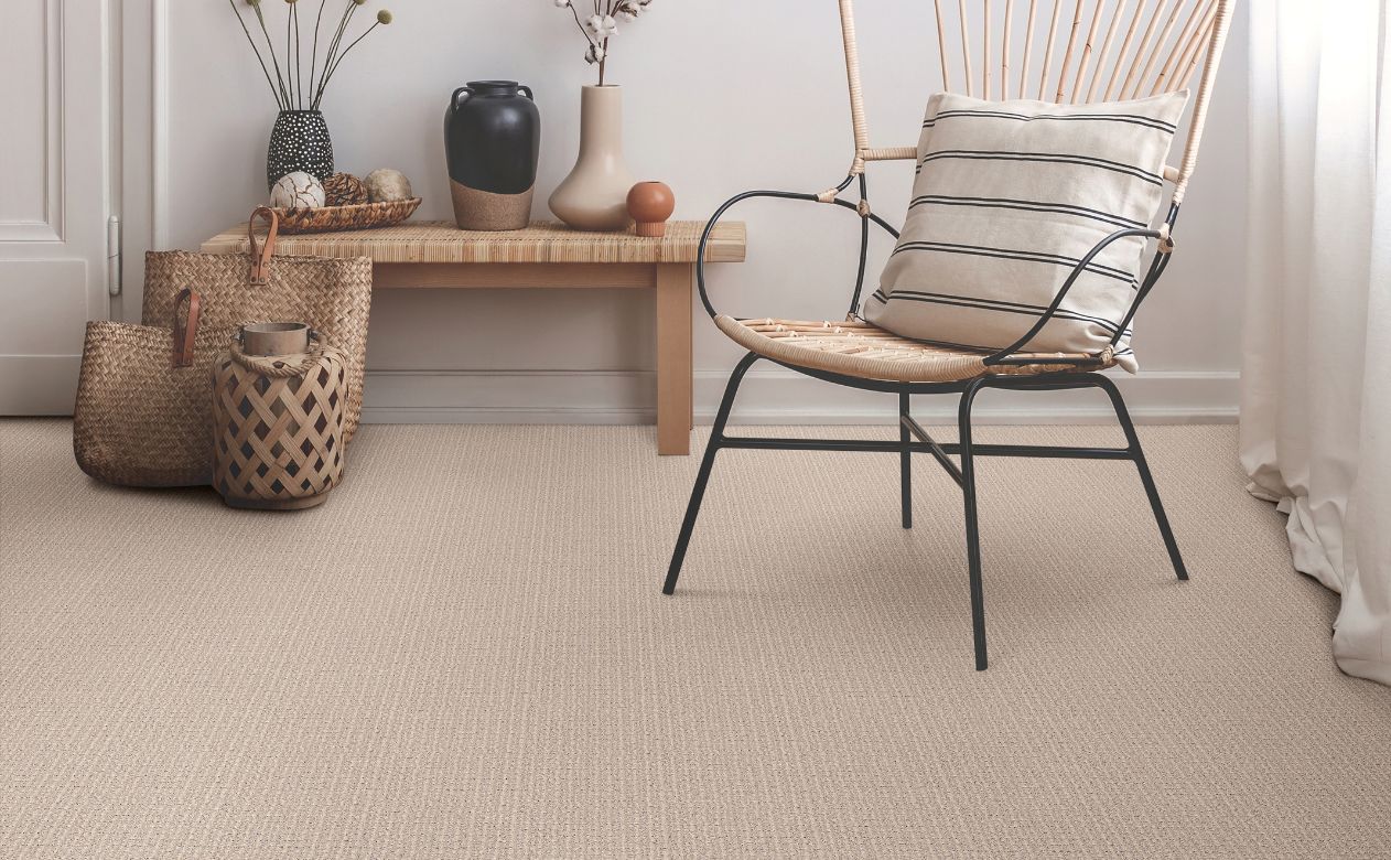 beige carpets in a Atascadero entryway with chair and bench